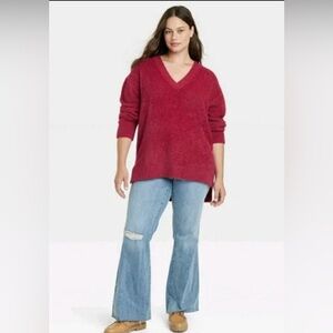 Philosophy Woman's Plus Size 2X Pink Long Sleeve V-Neck Pullover Sweater NWOT